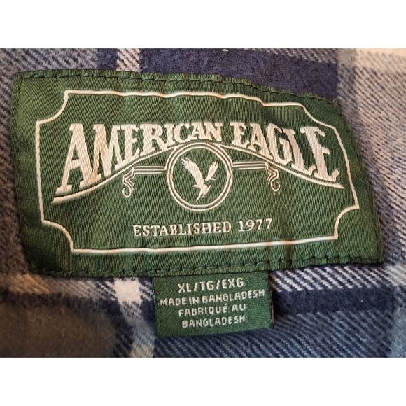 American Eagle Men's XL Blue & White Plaid Western Button Front Flannel Shirt - Picture 4 of 8